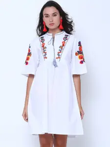Tokyo Talkies Women Off-White Solid Fit and Flare Dress