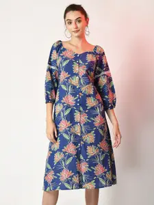 Sangria Floral Printed Cotton Fit & Flare Dress