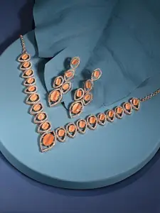 Zaveri Pearls Rose Gold-Plated CZ Studded Necklace & Earrings