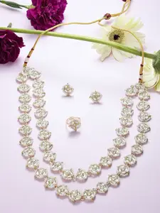 Zaveri Pearls Gold-Plated Kundan Studded Layered Necklace & Earrings With Finger Ring