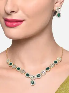 Zaveri Pearls Gold-Plated Austrian Diamond Necklace & Earrings