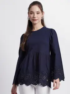 Beverly Hills Polo Club Flared Sleeves Empire Pure Cotton Top