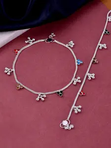 Silvermerc Designs Silver-Plated Stone-Studded With Ghungroo Charms Anklets
