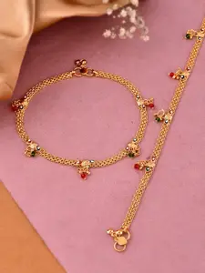 Silvermerc Designs Gold-Plated Artificial Beads Enamelled Anklets