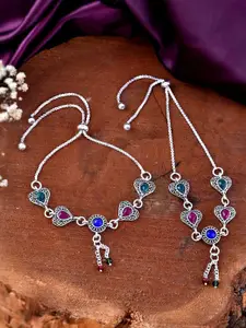 Silvermerc Designs Silver-Plated Stone-Studded And Beaded Anklets