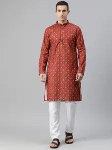 Luxrio Men Printed Mandarin Collar Regular Kurta with Pyjamas
