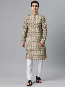 Luxrio Men Printed Mandarin Collar Regular Kurta with Pyjamas