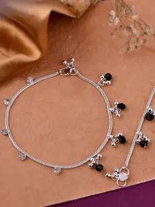 Silvermerc Designs Silver-Plated Stone-Studded With Ghungroo Charms Anklets