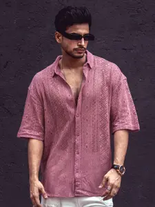 Powerlook Ethnic Motifs Self Design Oversized India Slim Cotton Casual Shirt