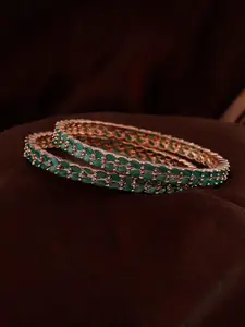 Estele Set Of 2 Rose Gold-Plated American Diamond-Studded Bangles