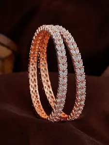 Estele Set Of 2 Rose Gold-Plated AD-Studded Bangles