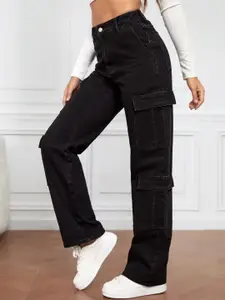 BROADSTAR Women Smart Wide Leg High-Rise Stretchable Cargo Jeans