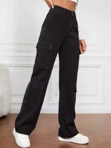 Next One Women Smart Wide Leg High-Rise Clean Look Stretchable Cargo Jeans