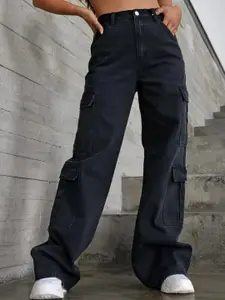 Next One Women Smart Wide Leg High Rise Highly Clean Look Stretchable Cargo Jeans