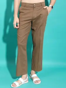 HIGHLANDER Men Mid-Rise Cotton Linen Regular Fit Trousers