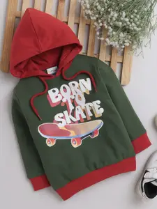 BUMZEE Boys Typography Printed Hooded Sweatshirt