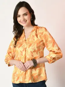 Sangria Floral Printed Satin Shirt Style Top