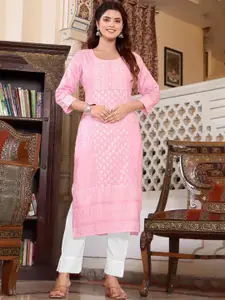 Sangria Ethnic Motif Printed Sequinned Straight Kurta