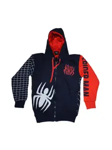BAESD Boys Spider Man Printed Hooded Front Open Jacket