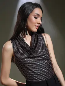 Tokyo Talkies Black Vertical Striped Cowl Neck Top