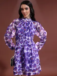 Tokyo Talkies Purple Dyed High Neck Fit & Flare Dress