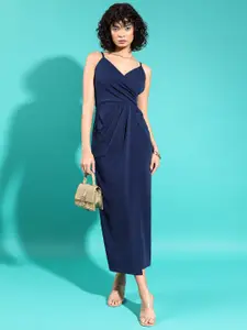 Tokyo Talkies Shoulder Strap Neck Gathered or Pleated Midi Dress