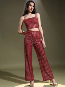 Tokyo Talkies Red Sequinned Shoulder Strap Top With Trouser