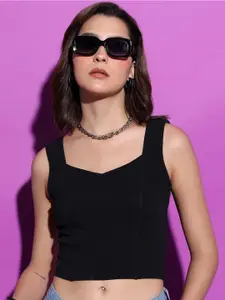 Tokyo Talkies Black Sweetheart Neck Crop Top