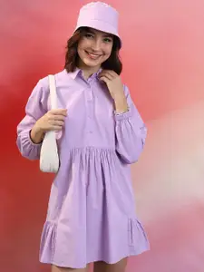 Tokyo Talkies Lavender Cotton Shirt Mini Dress
