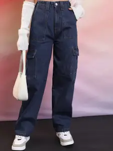 Tokyo Talkies Mid-Raise Straight Fit Clean Look Light Fade Non-Stretchable Cargo Jeans