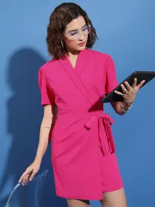 Tokyo Talkies Puff Sleeves Asymmetric Hem Wrap Dress