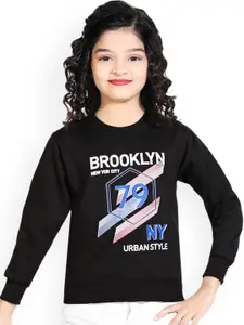 BAESD Girls Typography Printed Ribbed Hem Pullover