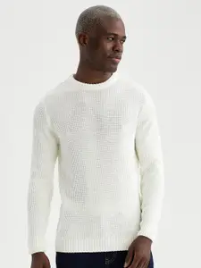 DeFacto Boucle Self Design Round Neck Pullover Sweater