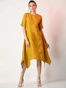 Sangria Mustard Yellow Solid A-Line Midi Dress