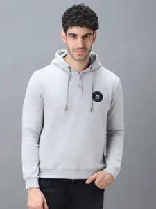 Urbano Fashion Men Solid Applique Hooded Sweatshirt