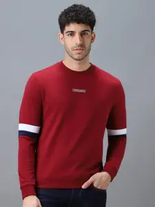 Urbano Fashion Men Solid Sweatshirt With Minimal Typography print & Striped Detail