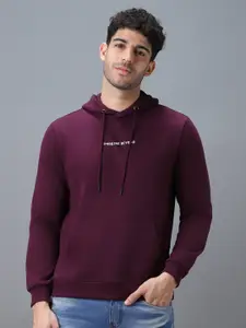 Urbano Fashion Men Solid Cotton Hooded Sweatshirt With Minimal Typography Print