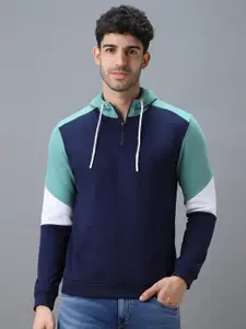 Urbano Fashion Colourblocked Cotton Hooded Neck Sweatshirt