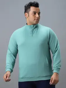 Urbano Plus Cotton Solid Button High Neck Sweatshirt