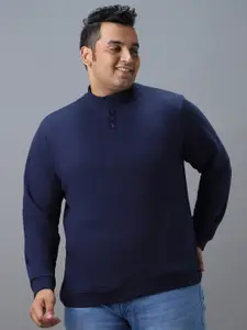 Urbano Plus Cotton Solid Button High Neck Sweatshirt