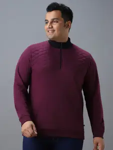 Urbano Plus Cotton Solid Zippered High Neck Sweatshirt