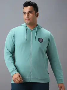 Urbano Plus Plus Size Cotton Solid Zippered Hooded Neck Sweatshirt
