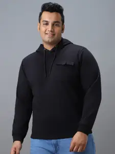 Urbano Plus Men Solid Pockets Hooded Sweatshirt