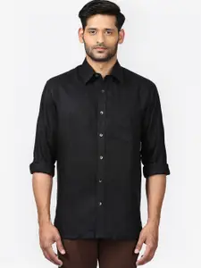 ColorPlus Men Black Regular Fit Solid Linen Casual Shirt