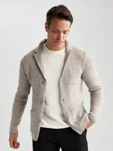 DeFacto Self Design Cable Knit Lapel Collar Acrylic Cardigan Sweater