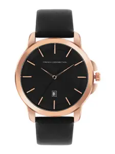 French Connection Men Textured Dial And Leather Straps Analogue Display Watch FCN00058B