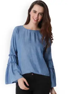 ONLY Women Blue Solid Chambray Top