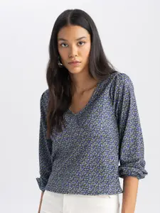 DeFacto Floral Printed Puff Sleeves Top