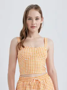 DeFacto Checked Shoulder Straps Fitted Crop Top