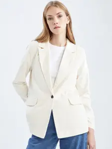 DeFacto Notched Lapel Pure Cotton Single-Breasted Blazer
